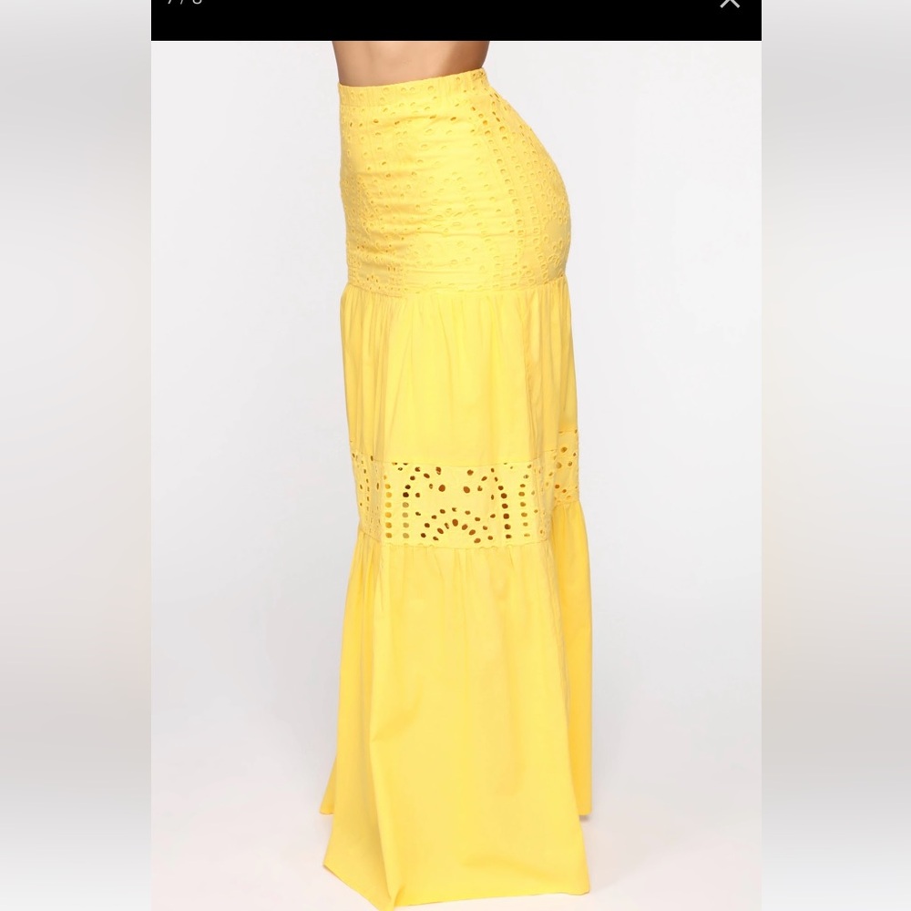 Fashion Nova Yellow Two-Piece Eyelet crochet Maxi Dress - Picture 5 of 7